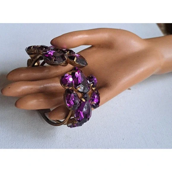 VTG Bold N Beautiful Purple Rhinestone Clamper Bracelet 1960's - Picture 6 of 16